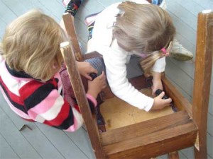 fall31 Two 5-year-olds with screwdrivers make short work of my chair.