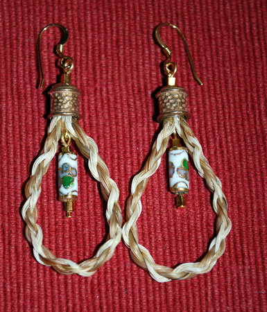 HorseHairClass A pair of horse hair earrings made by a participant in last week's Horse Hair Jewelry Class at My Father's Beads.
